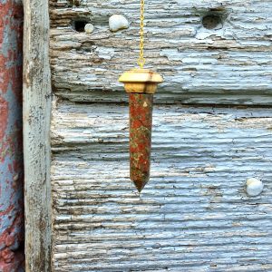Pendule divinatoire en pierre unakite et bois de houx