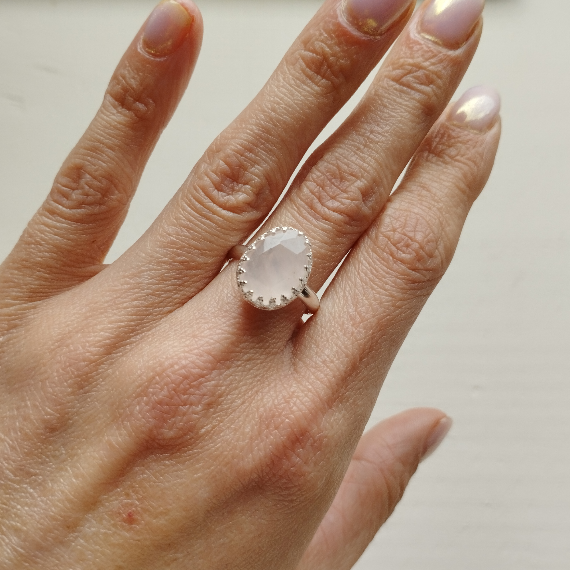 bague en argent sterling 925 et quartz rose