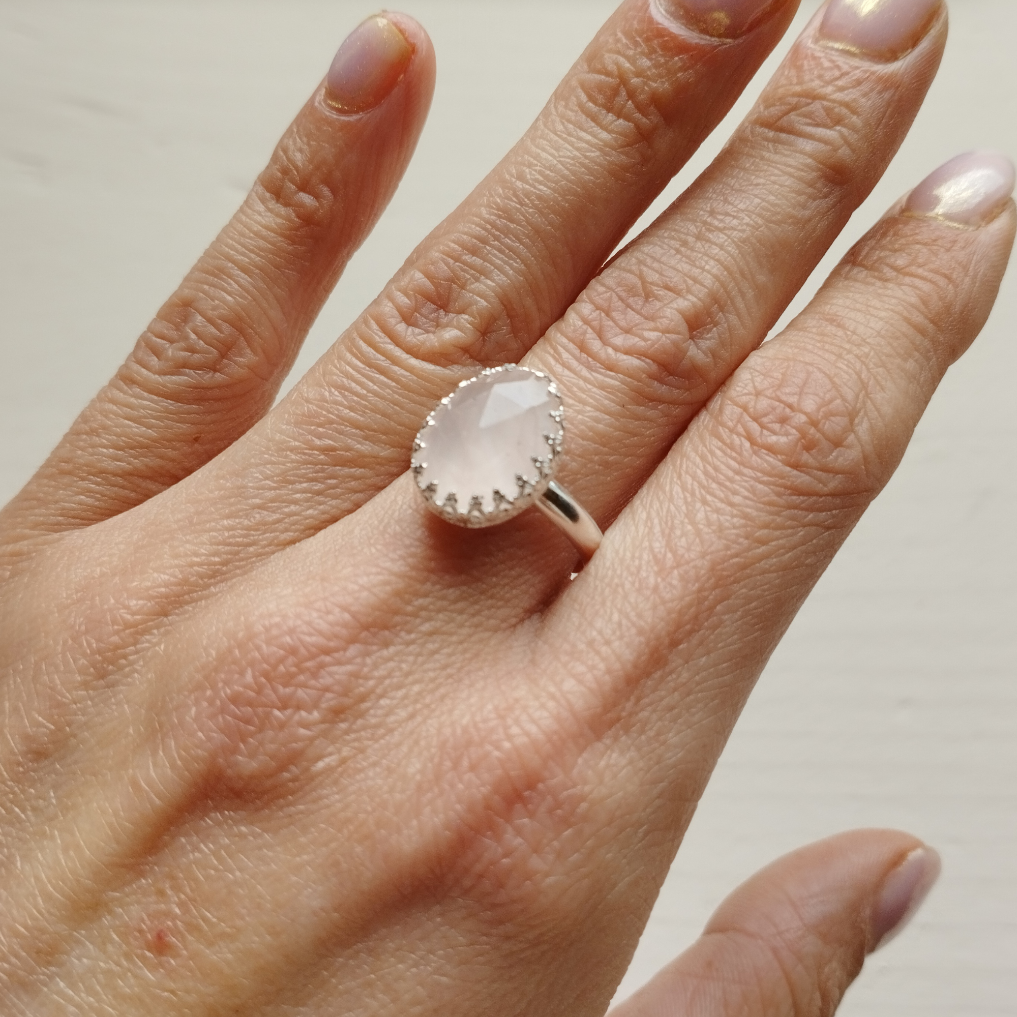 Bague en argent sterling 925 et quartz rose