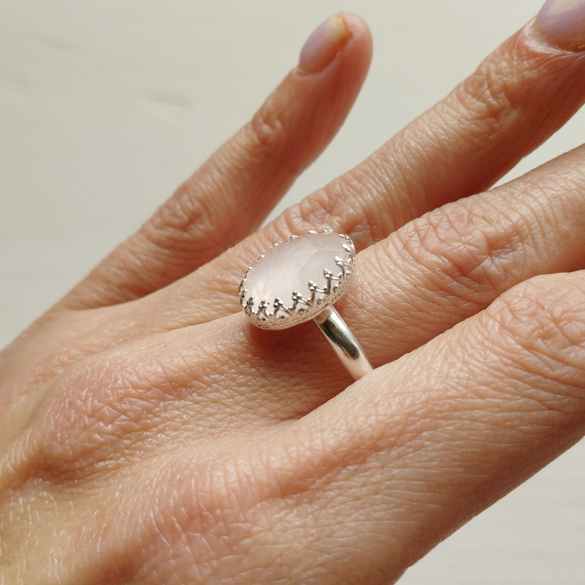 Bague artisanale en quartz rose et argent sterling 925 – Image 5