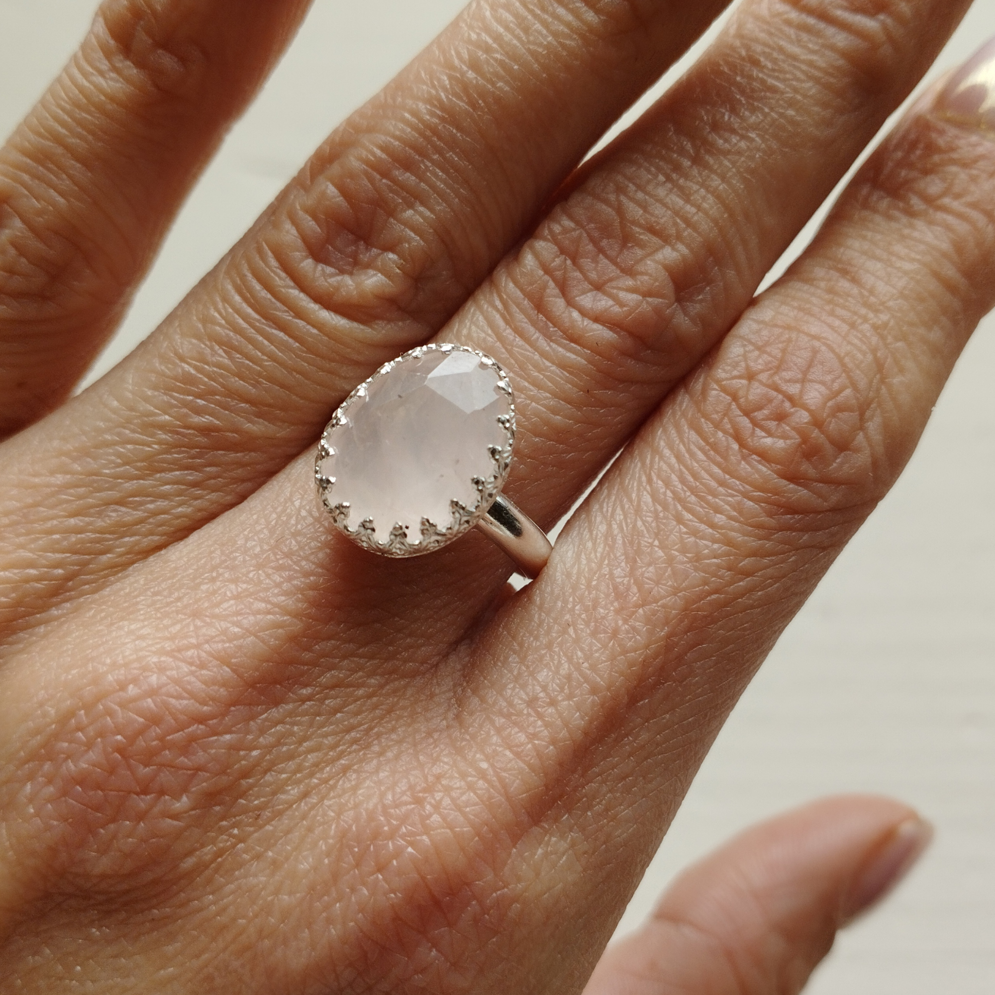 Bague en argent sterling 925 et quartz rose
