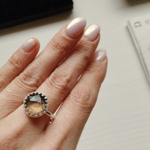 Bague en argent sterling 925 et quartz fumé