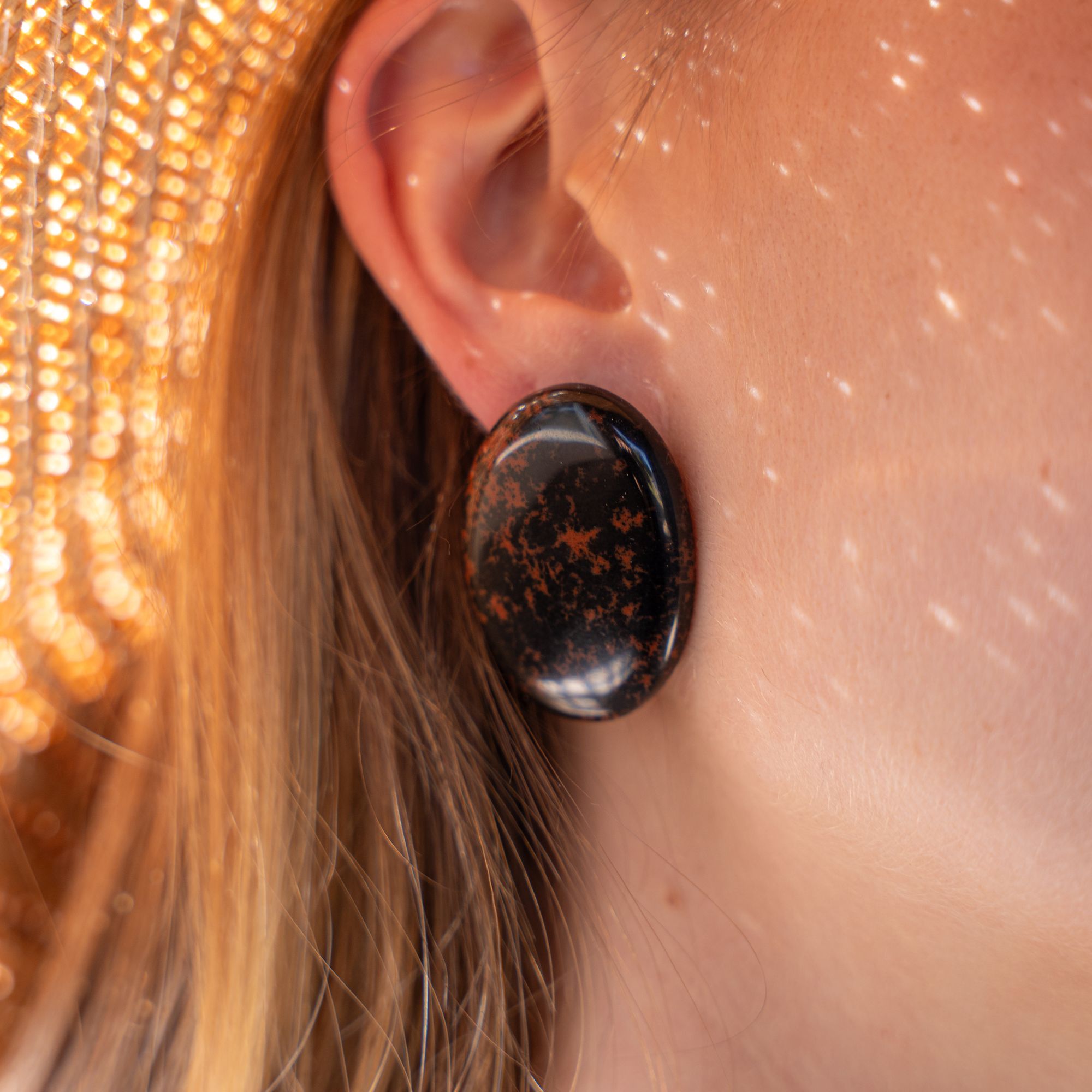 Boucles d'oreilles obsidienne acajou