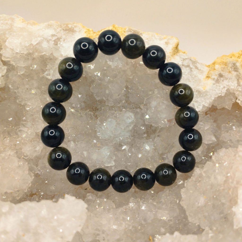 bracelet obsidienne dorée