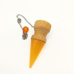 pendule bois de chêne et calcite orange