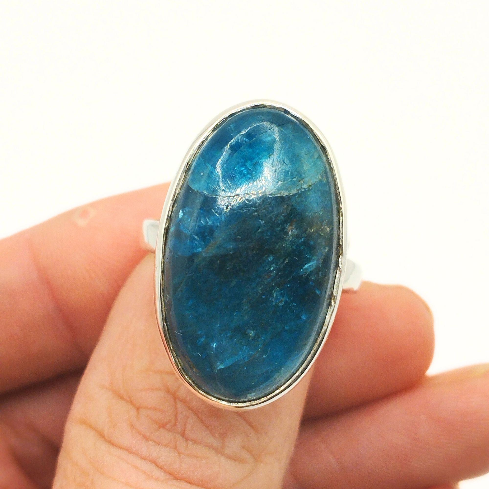 bague artisanale argent et apatite