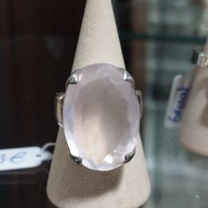 bague quartz rose à facettes et argent sterling 925