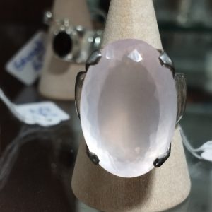 bague quartz rose à facettes et argent sterling 925
