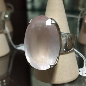 bague quartz rose à facettes et argent sterling 925
