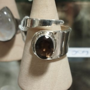 bague en quartz fumé à facettes et argent sterling 925