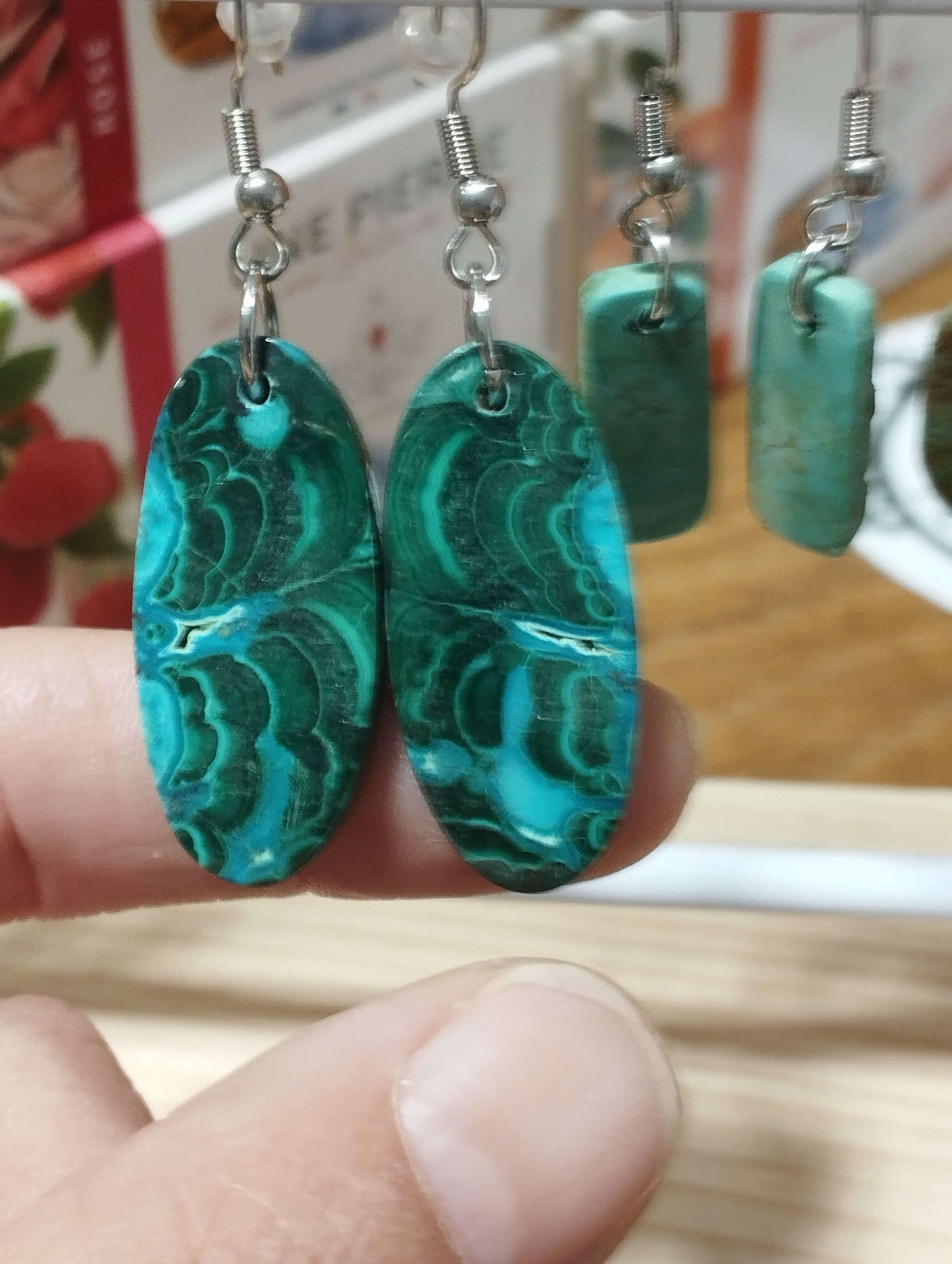 boucles d'oreilles malachite et chrysocolle